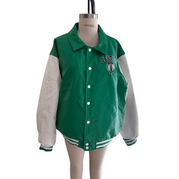 Boston Celtics NBA Ultra Game 3XL Faux Leather Varsity Jacket Green White - Picture 2 of 6